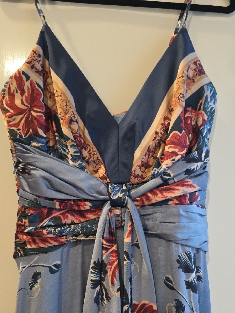 PatBO Blue Floral V-Neck Maxi Dress with Tie Front - Picture 2 of 9